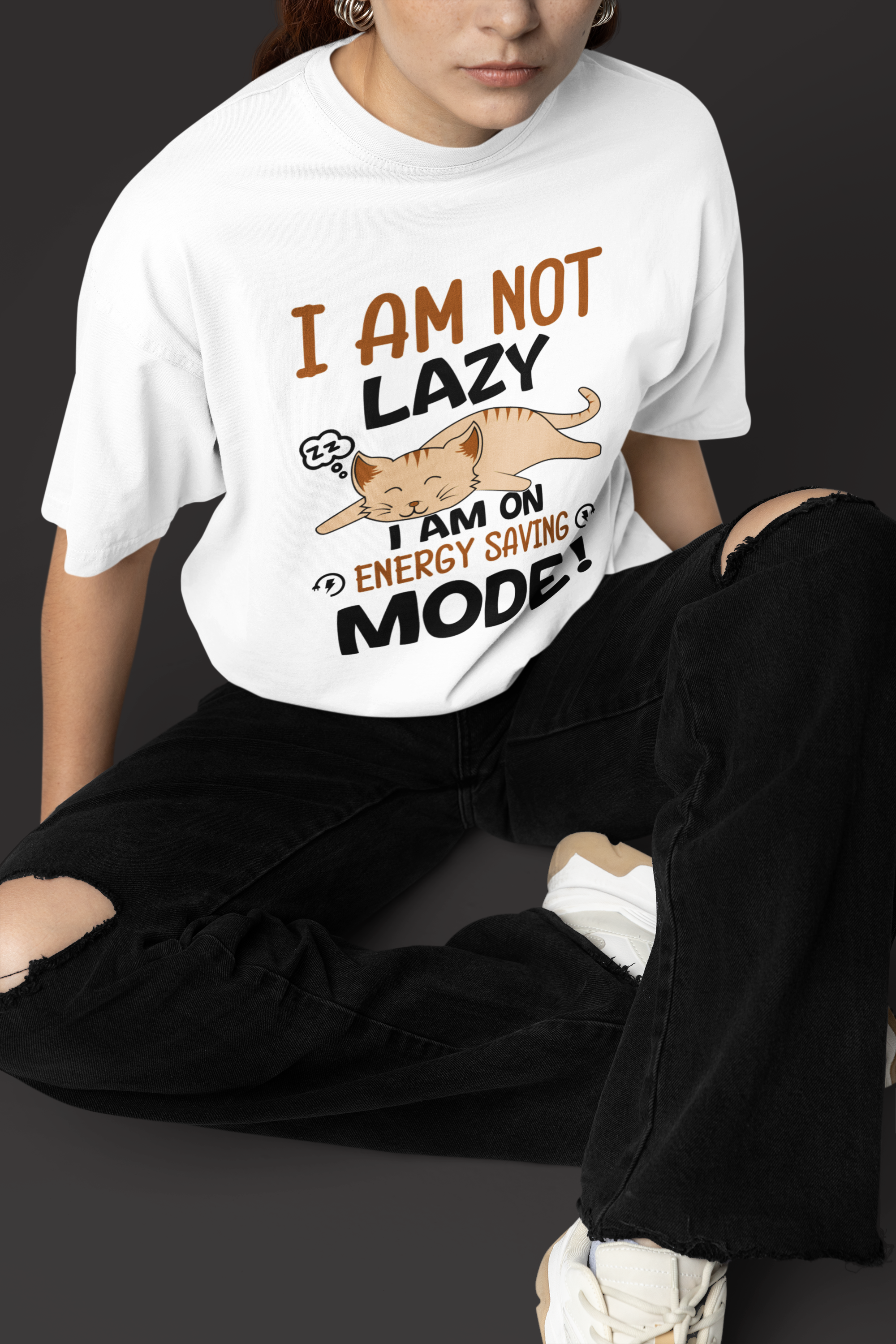 Damen Lazy Cat Energiemodus T-Shirt