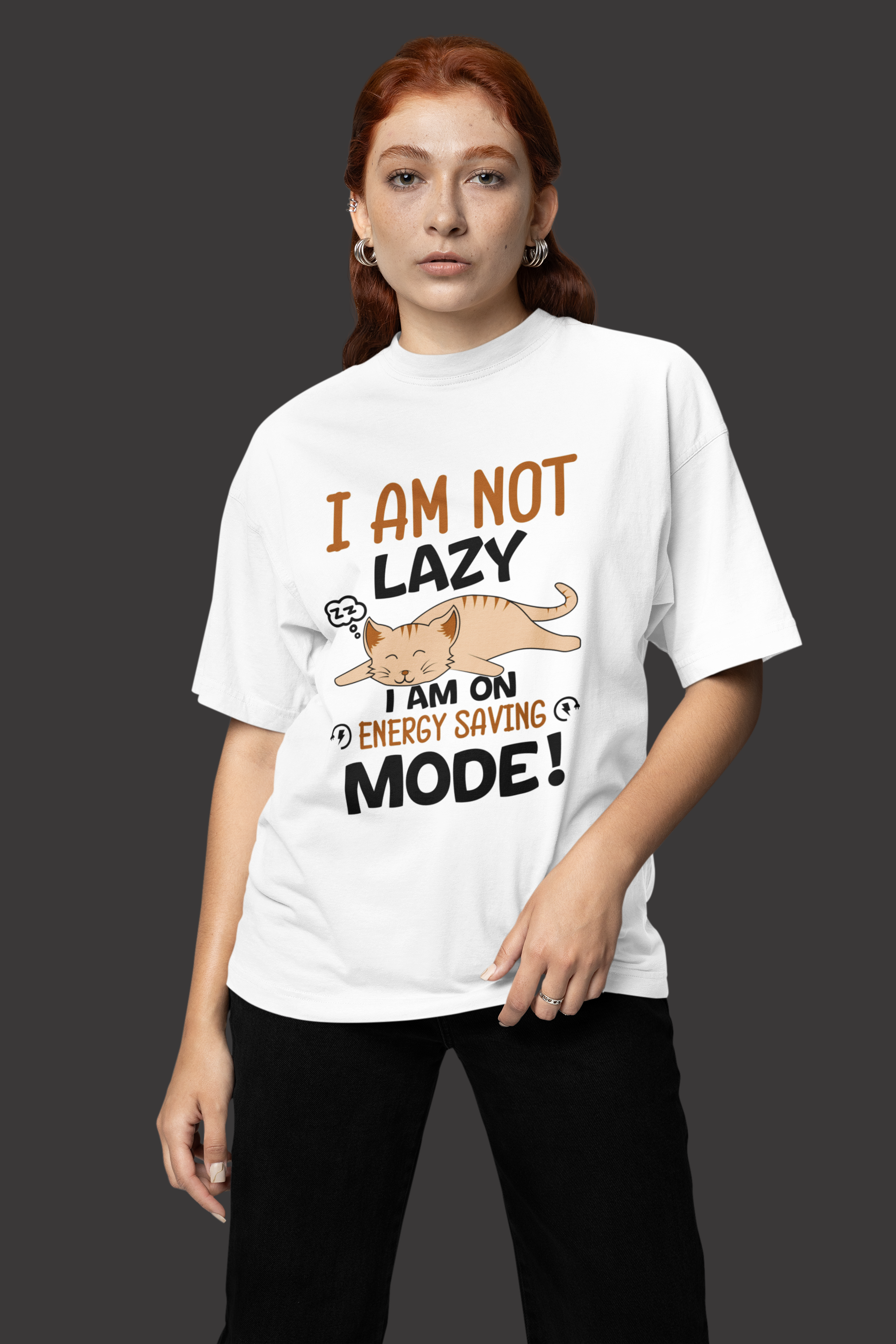 Damen Lazy Cat Energiemodus T-Shirt